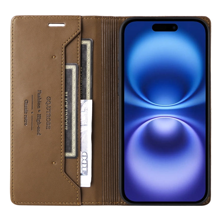 For iPhone 16 Plus GQUTROBE G01 RFID Anti-theft Leather Phone Case(Brown) by GQUTROBE