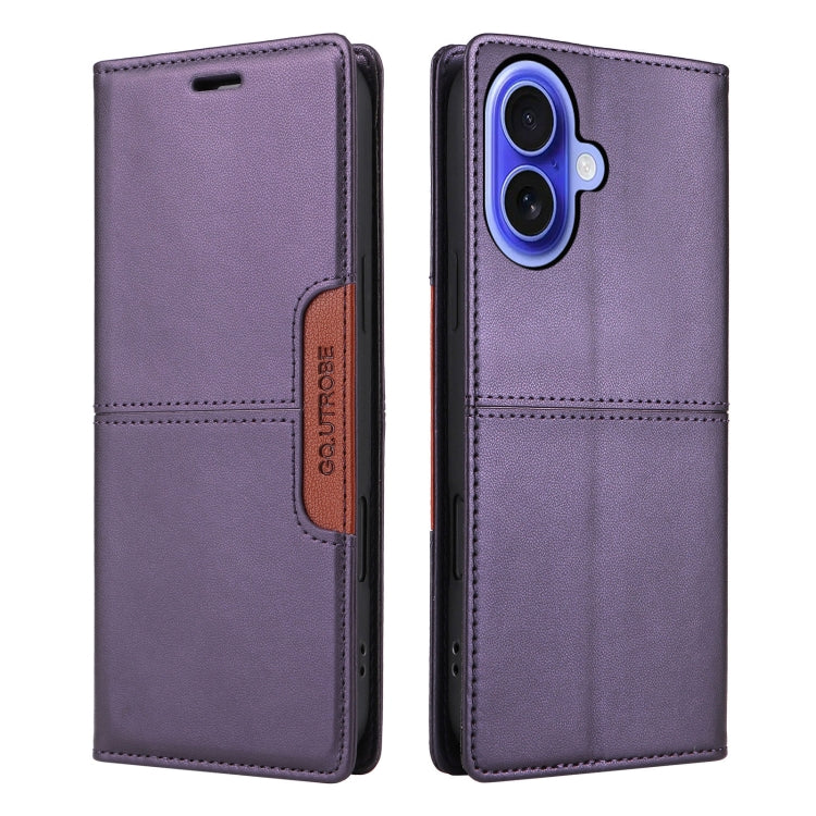 For iPhone 16 Plus GQUTROBE G01 RFID Anti-theft Leather Phone Case(Purple) by GQUTROBE