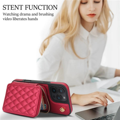 For iPhone 16 Pro Max AwQuer Crossbody Zipper Wallet Rhombic Leather Back Phone Case(Red) by Awquer