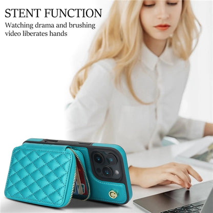 For iPhone 16 Pro Max AwQuer Crossbody Zipper Wallet Rhombic Leather Back Phone Case(Green) by Awquer