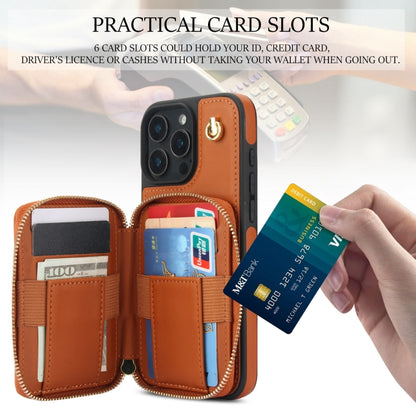 For iPhone 16 Pro Max AwQuer Crossbody Zipper Wallet Rhombic Leather Back Phone Case(Brown) by Awquer