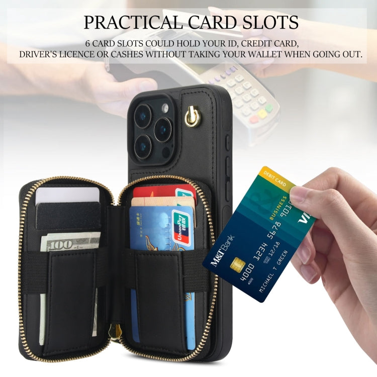 For iPhone 16 Pro AwQuer Crossbody Zipper Wallet Rhombic Leather Back Phone Case(Black) by Awquer