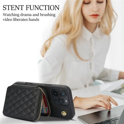 For iPhone 16 Pro AwQuer Crossbody Zipper Wallet Rhombic Leather Back Phone Case(Black) by Awquer