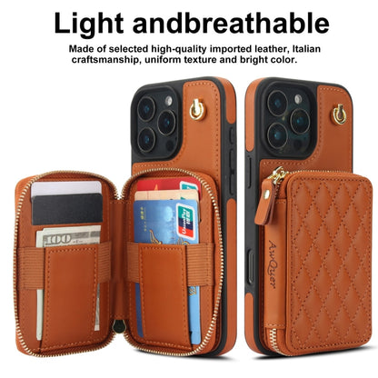For iPhone 16 Pro AwQuer Crossbody Zipper Wallet Rhombic Leather Back Phone Case(Brown) by Awquer