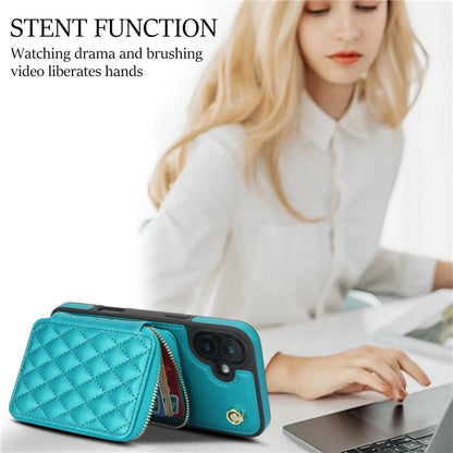 For iPhone 16 AwQuer Crossbody Zipper Wallet Rhombic Leather Back Phone Case(Green) by Awquer