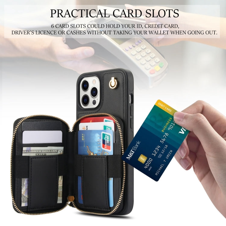 For iPhone 15 Pro Max AwQuer Crossbody Zipper Wallet Rhombic Leather Back Phone Case(Black) by Awquer