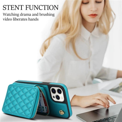 For iPhone 15 Pro Max AwQuer Crossbody Zipper Wallet Rhombic Leather Back Phone Case(Green) by Awquer