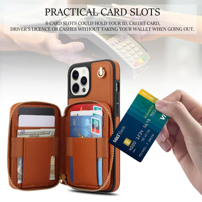 For iPhone 15 Pro Max AwQuer Crossbody Zipper Wallet Rhombic Leather Back Phone Case(Brown) by Awquer