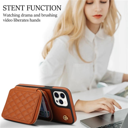 For iPhone 15 Pro Max AwQuer Crossbody Zipper Wallet Rhombic Leather Back Phone Case(Brown) by Awquer