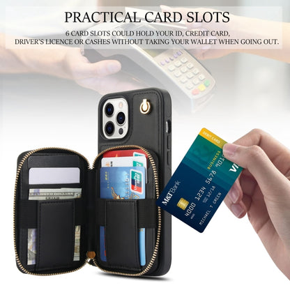 For iPhone 15 Pro AwQuer Crossbody Zipper Wallet Rhombic Leather Back Phone Case(Black) by Awquer