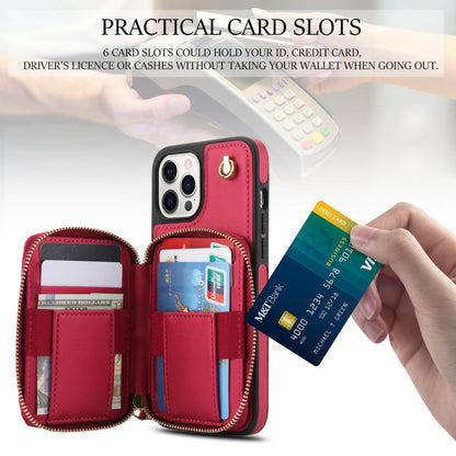 For iPhone 15 Pro AwQuer Crossbody Zipper Wallet Rhombic Leather Back Phone Case(Red) by Awquer