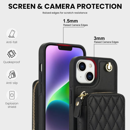 For iPhone 15 Plus AwQuer Crossbody Zipper Wallet Rhombic Leather Back Phone Case(Black) by Awquer