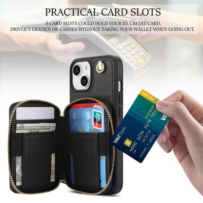 For iPhone 15 Plus AwQuer Crossbody Zipper Wallet Rhombic Leather Back Phone Case(Black) by Awquer