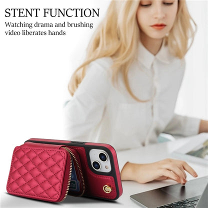 For iPhone 15 Plus AwQuer Crossbody Zipper Wallet Rhombic Leather Back Phone Case(Red) by Awquer