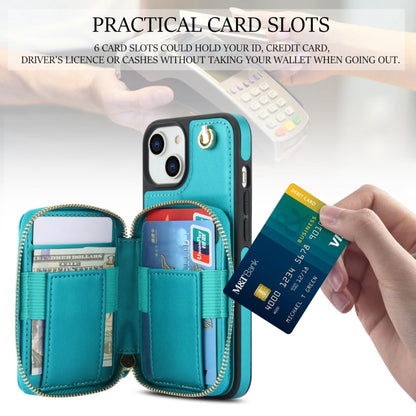 For iPhone 15 AwQuer Crossbody Zipper Wallet Rhombic Leather Back Phone Case(Green) by Awquer