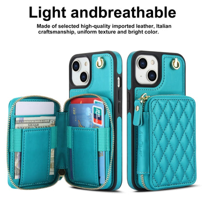 For iPhone 14 / 13 AwQuer Crossbody Zipper Wallet Rhombic Leather Back Phone Case(Green) by Awquer
