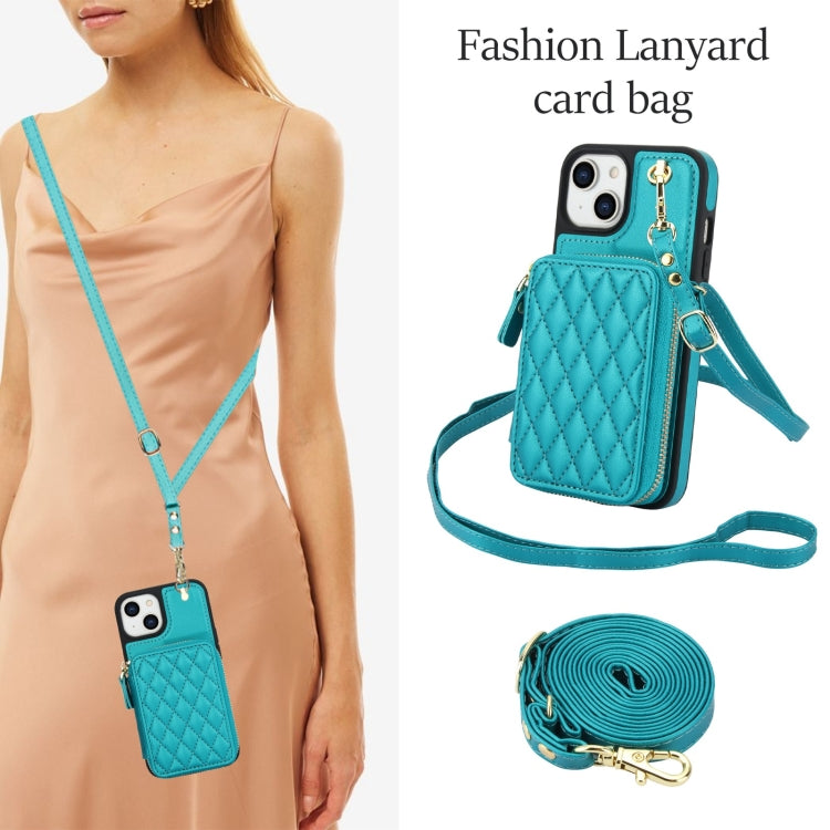 For iPhone 14 / 13 AwQuer Crossbody Zipper Wallet Rhombic Leather Back Phone Case(Green) by Awquer