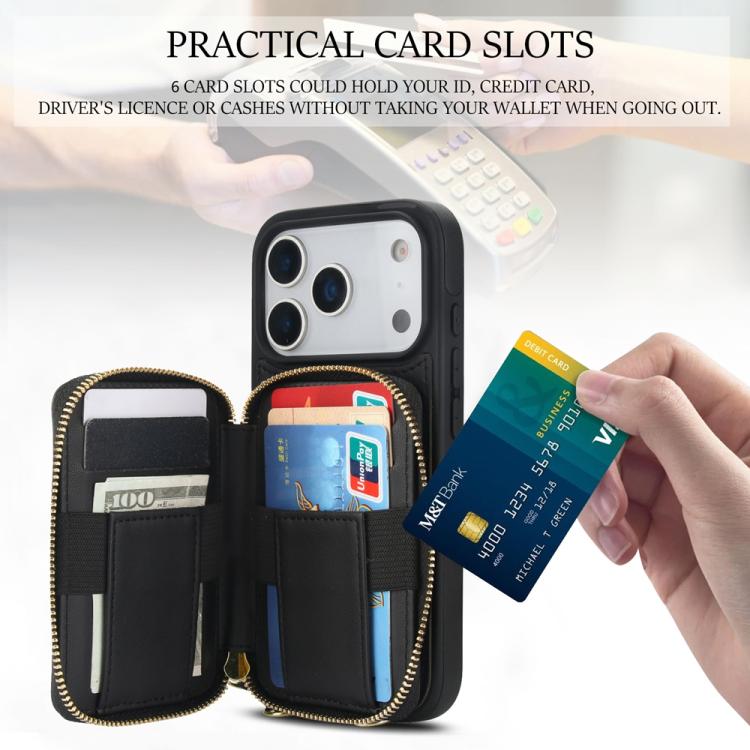 For iPhone 17 Pro Max AwQuer Crossbody Zipper Wallet Rhombic Leather Back Phone Case(Black) by Awquer