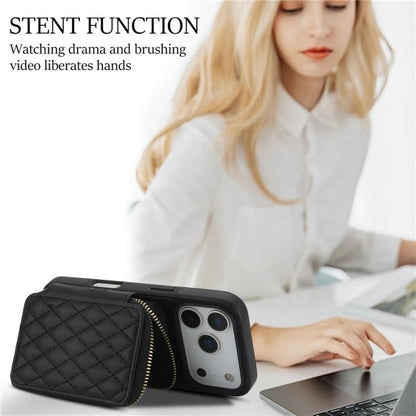 For iPhone 17 Pro Max AwQuer Crossbody Zipper Wallet Rhombic Leather Back Phone Case(Black) by Awquer