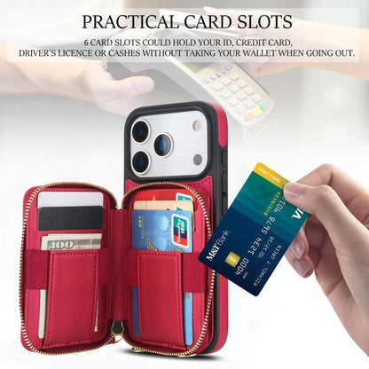 For iPhone 17 Pro Max AwQuer Crossbody Zipper Wallet Rhombic Leather Back Phone Case(Red) by Awquer