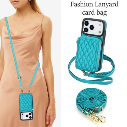 For iPhone 17 Pro Max AwQuer Crossbody Zipper Wallet Rhombic Leather Back Phone Case(Green) by Awquer