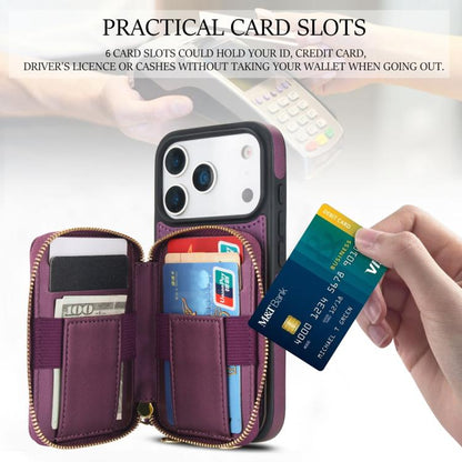 For iPhone 17 Pro Max AwQuer Crossbody Zipper Wallet Rhombic Leather Back Phone Case(Dark Purple) by Awquer