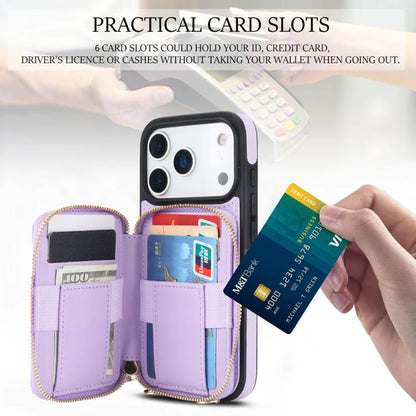 For iPhone 17 Pro Max AwQuer Crossbody Zipper Wallet Rhombic Leather Back Phone Case(Purple) by Awquer