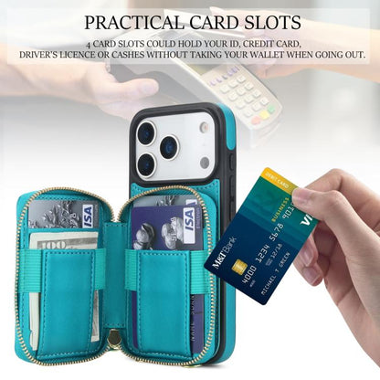 For iPhone 17 Pro AwQuer Crossbody Zipper Wallet Rhombic Leather Back Phone Case(Green) by Awquer