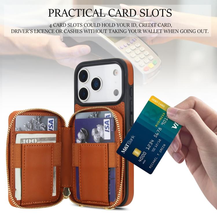 For iPhone 17 Pro AwQuer Crossbody Zipper Wallet Rhombic Leather Back Phone Case(Brown) by Awquer