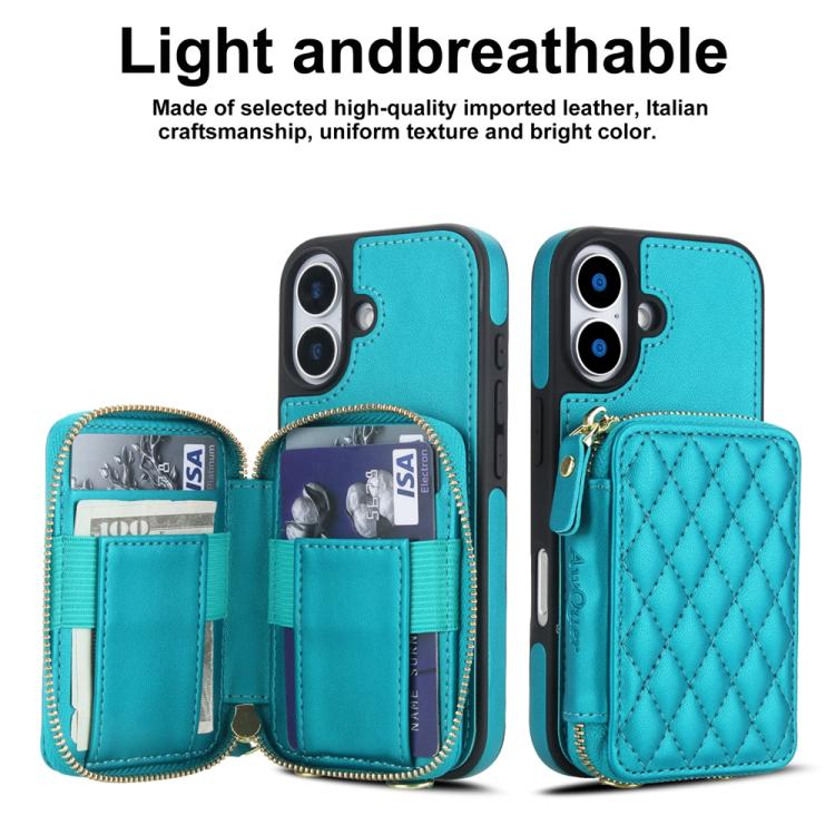 For iPhone 17 AwQuer Crossbody Zipper Wallet Rhombic Leather Back Phone Case(Green) by Awquer