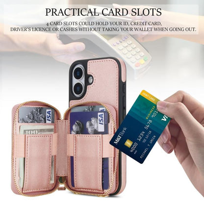 For iPhone 17 AwQuer Crossbody Zipper Wallet Rhombic Leather Back Phone Case(Rose Gold) by Awquer