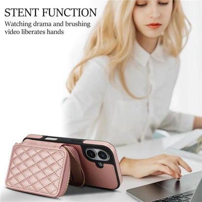 For iPhone 17 AwQuer Crossbody Zipper Wallet Rhombic Leather Back Phone Case(Rose Gold) by Awquer