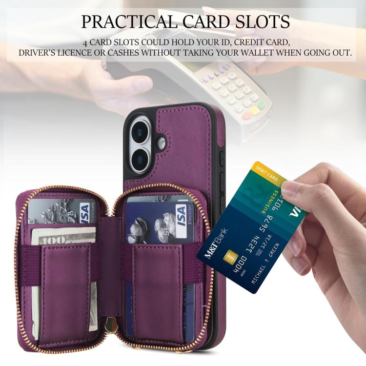 For iPhone 17 AwQuer Crossbody Zipper Wallet Rhombic Leather Back Phone Case(Dark Purple) by Awquer