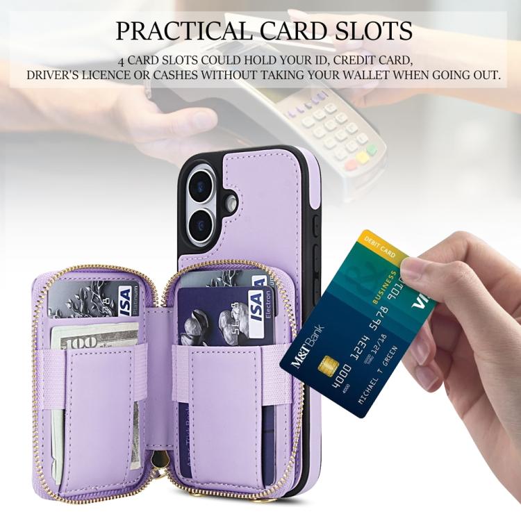For iPhone 17 AwQuer Crossbody Zipper Wallet Rhombic Leather Back Phone Case(Purple) by Awquer