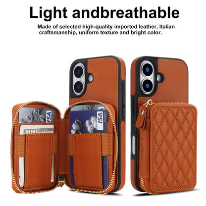 For iPhone 17 AwQuer Crossbody Zipper Wallet Rhombic Leather Back Phone Case(Brown) by Awquer