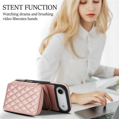 For iPhone Air AwQuer Crossbody Zipper Wallet Rhombic Leather Back Phone Case(Rose Gold) by Awquer