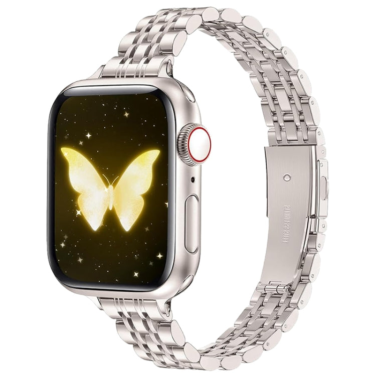 For Apple Watch 42mm / 41mm / 40mm / 38mm Slim Seven Bead Slingshot Buckle Metal Watch Band(Starlight) by bashfashion