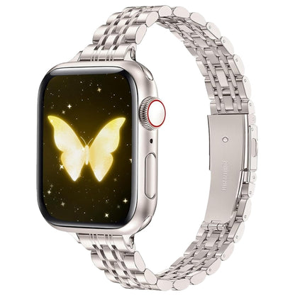 For Apple Watch 42mm / 41mm / 40mm / 38mm Slim Seven Bead Slingshot Buckle Metal Watch Band(Starlight) by bashfashion