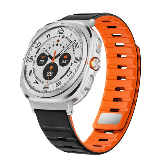For Samsung Galaxy Watch Ultra 47mm / Ultra 2025 Magnetic Silicone Watch Band(Black Orange+Silver) by bashfashion