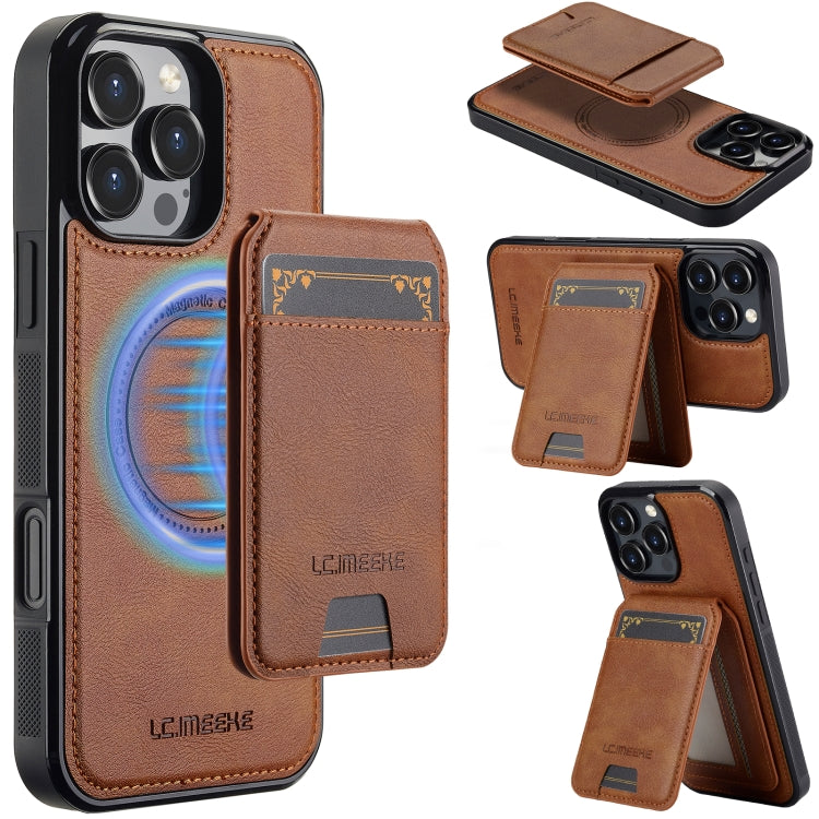 For iPhone 16 Pro LC.IMEEKE L3 Series Detachable RFID Card Bag Magsafe Phone Case(Brown) by LC.IMEEKE