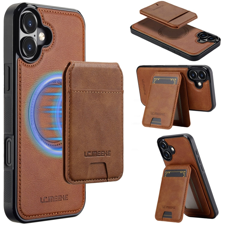 For iPhone 16 Plus LC.IMEEKE L3 Series Detachable RFID Card Bag Magsafe Phone Case(Brown) by LC.IMEEKE