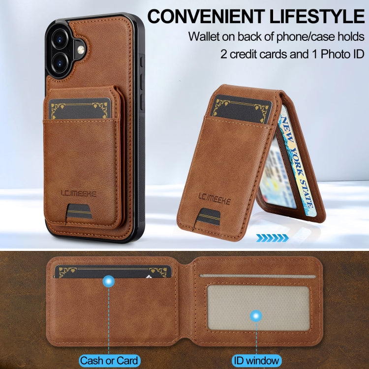 For iPhone 16 Plus LC.IMEEKE L3 Series Detachable RFID Card Bag Magsafe Phone Case(Brown) by LC.IMEEKE