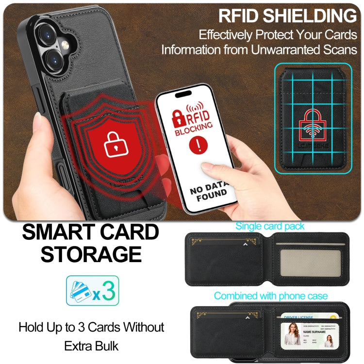 For iPhone 16 LC.IMEEKE L3 Series Detachable RFID Card Bag Magsafe Phone Case(Black) by LC.IMEEKE