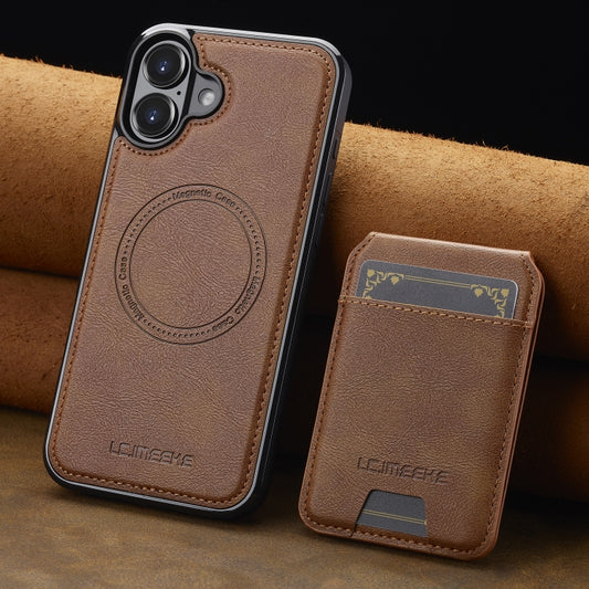For iPhone 16 LC.IMEEKE L3 Series Detachable RFID Card Bag Magsafe Phone Case(Brown) by LC.IMEEKE