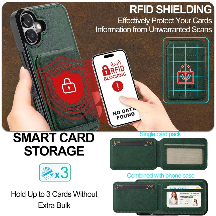 For iPhone 16 LC.IMEEKE L3 Series Detachable RFID Card Bag Magsafe Phone Case(Green) by LC.IMEEKE