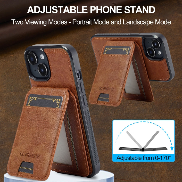 For iPhone 15 LC.IMEEKE L3 Series Detachable RFID Card Bag Magsafe Phone Case(Brown) by LC.IMEEKE