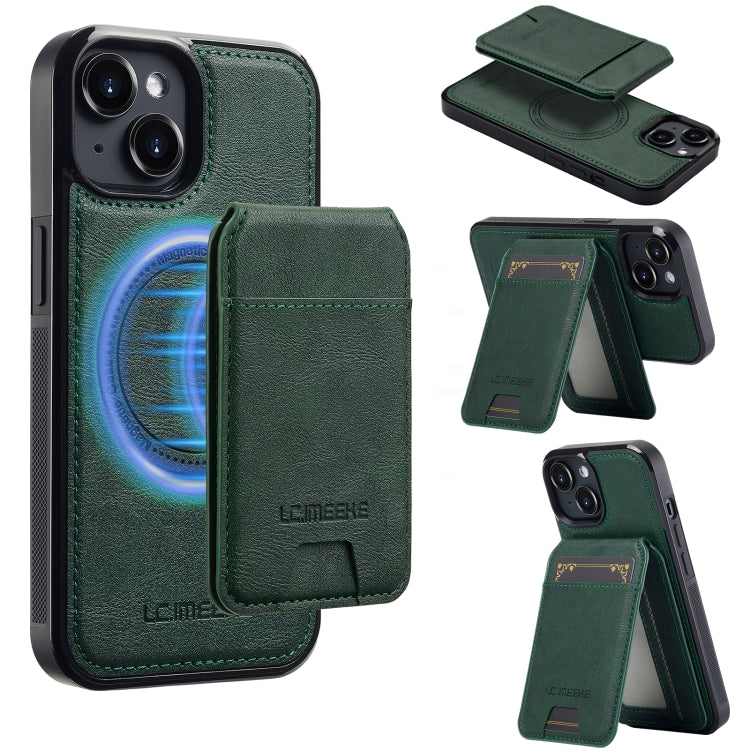 For iPhone 15 LC.IMEEKE L3 Series Detachable RFID Card Bag Magsafe Phone Case(Green) by LC.IMEEKE