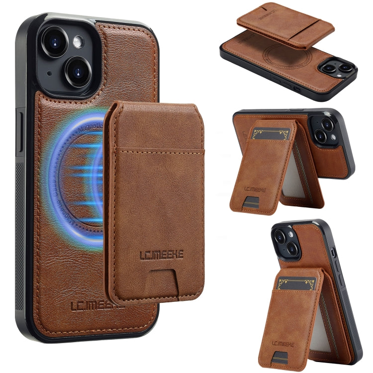 For iPhone 15 Plus / 14 Plus LC.IMEEKE L3 Series Detachable RFID Card Bag Magsafe Phone Case(Brown) by LC.IMEEKE