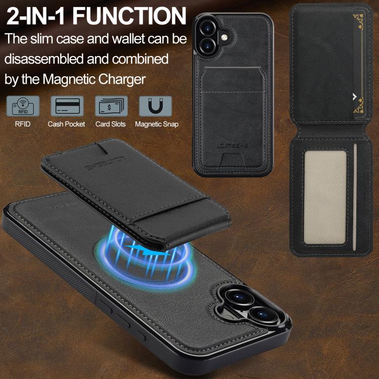 For iPhone 17 LC.IMEEKE L3 Series Detachable RFID Card Bag Magsafe Phone Case(Black) by LC.IMEEKE