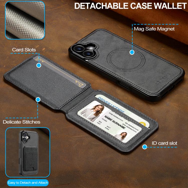 For iPhone 17 LC.IMEEKE L3 Series Detachable RFID Card Bag Magsafe Phone Case(Black) by LC.IMEEKE